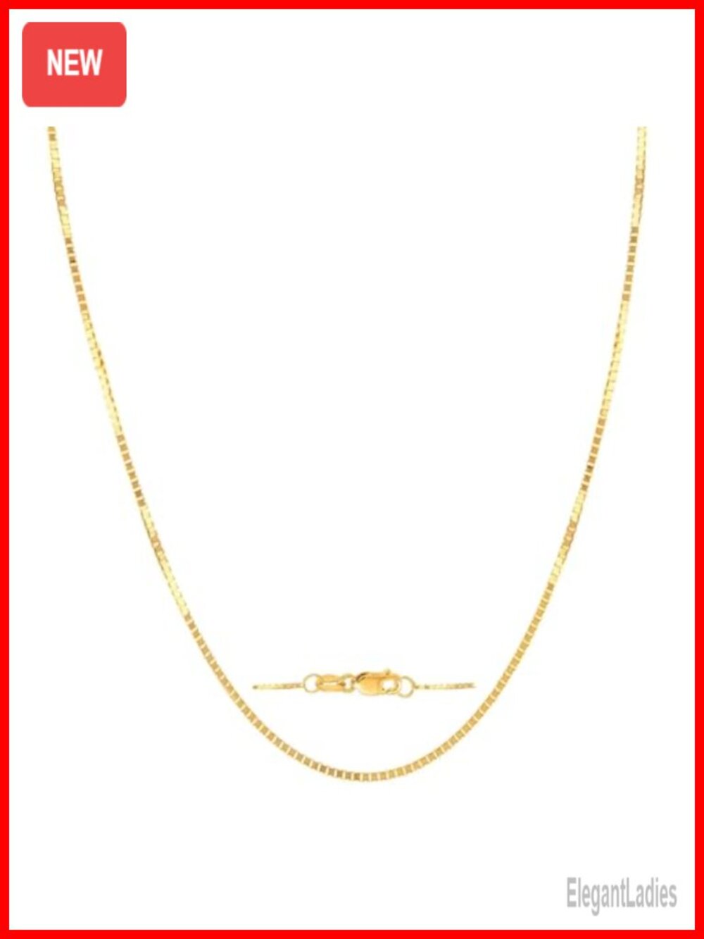 14K Solid Gold Box Chain Necklace 1.1mm 18 Inch Lobster Clasp
